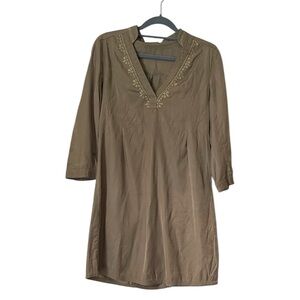 Miilla Clothing Women’s Olive Green Embroidered 3/4 Sleeve Tunic Dress Size Sm